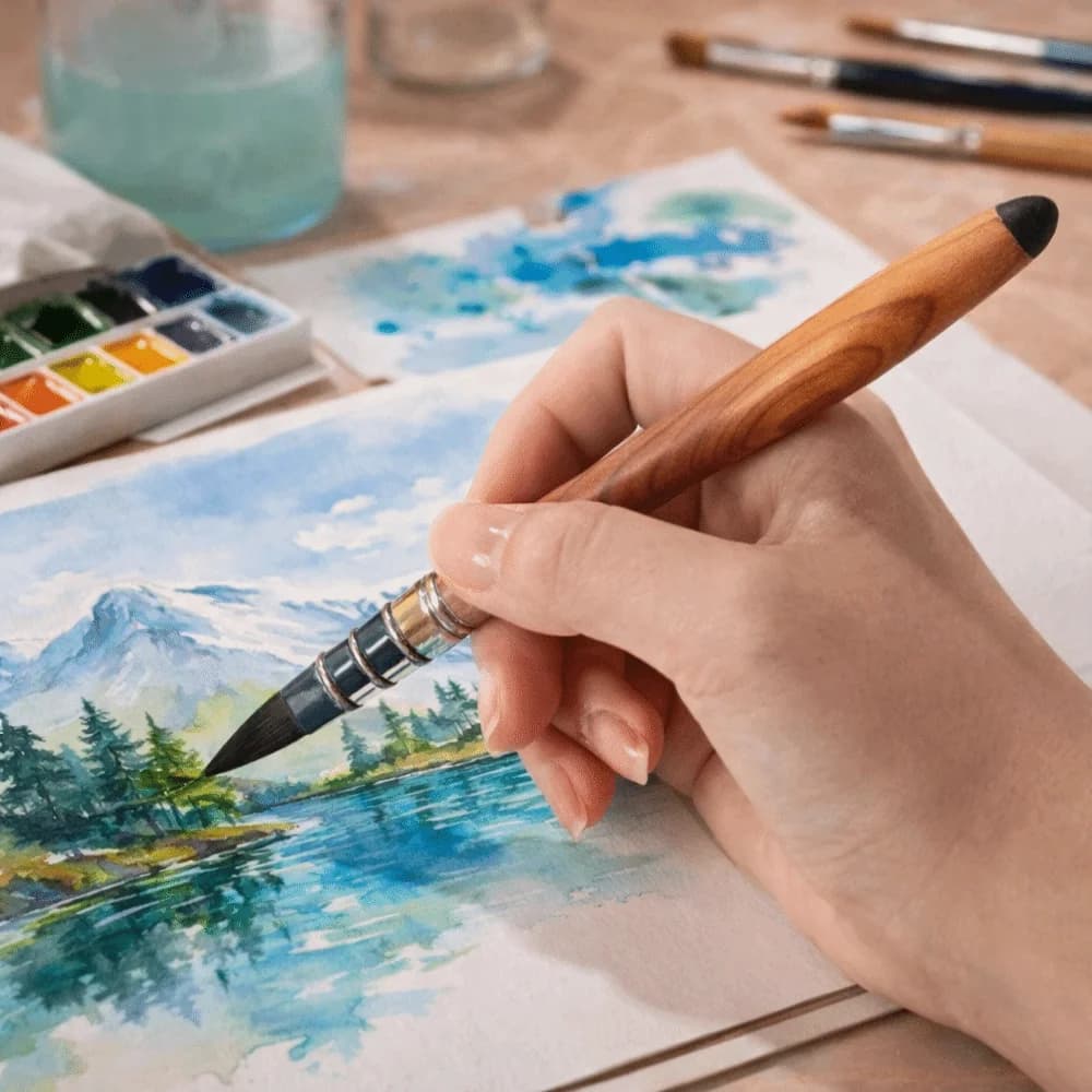 High Quality Art Brush Soft Round Tip Nylon Fiber Watercolor Brush 2-in-1 Design Both Ends Use Oil Painting Brush Student Art