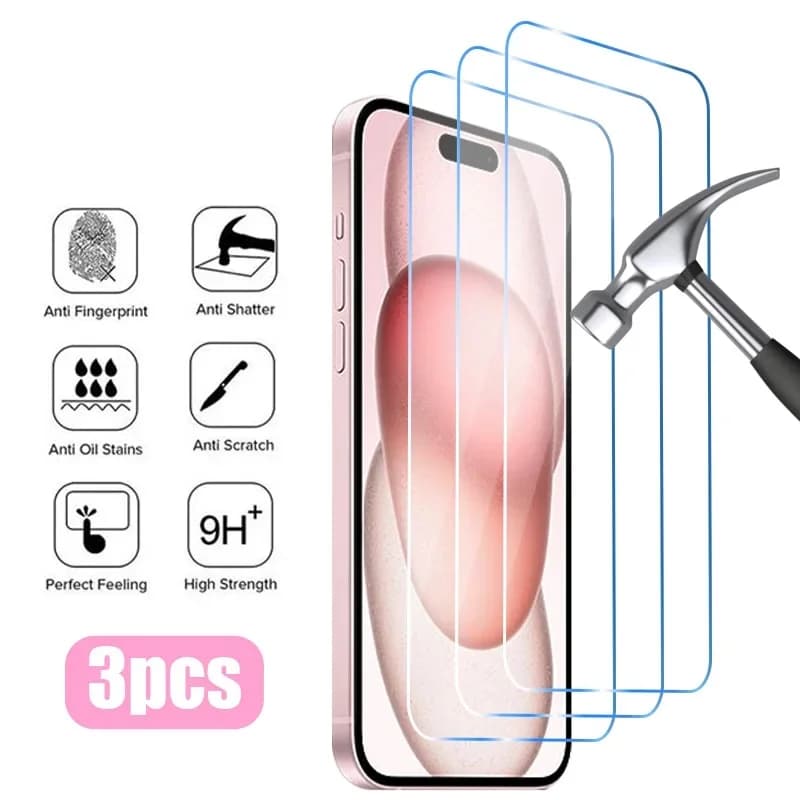 3 Pieces Protective Tempered Glass Protective Film Transparent for iPhone 17 16 Pro Max, Screen Protector for iPhone 11 12 13 14 15 Pro, iPhone 13 Mini Air