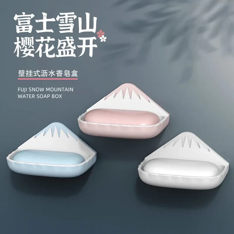 Scatola per sapone giapponese con montagna di neve, punzonatura gratuita, semplice scarico per sapone, WC, appesa a parete, ventosa, casa