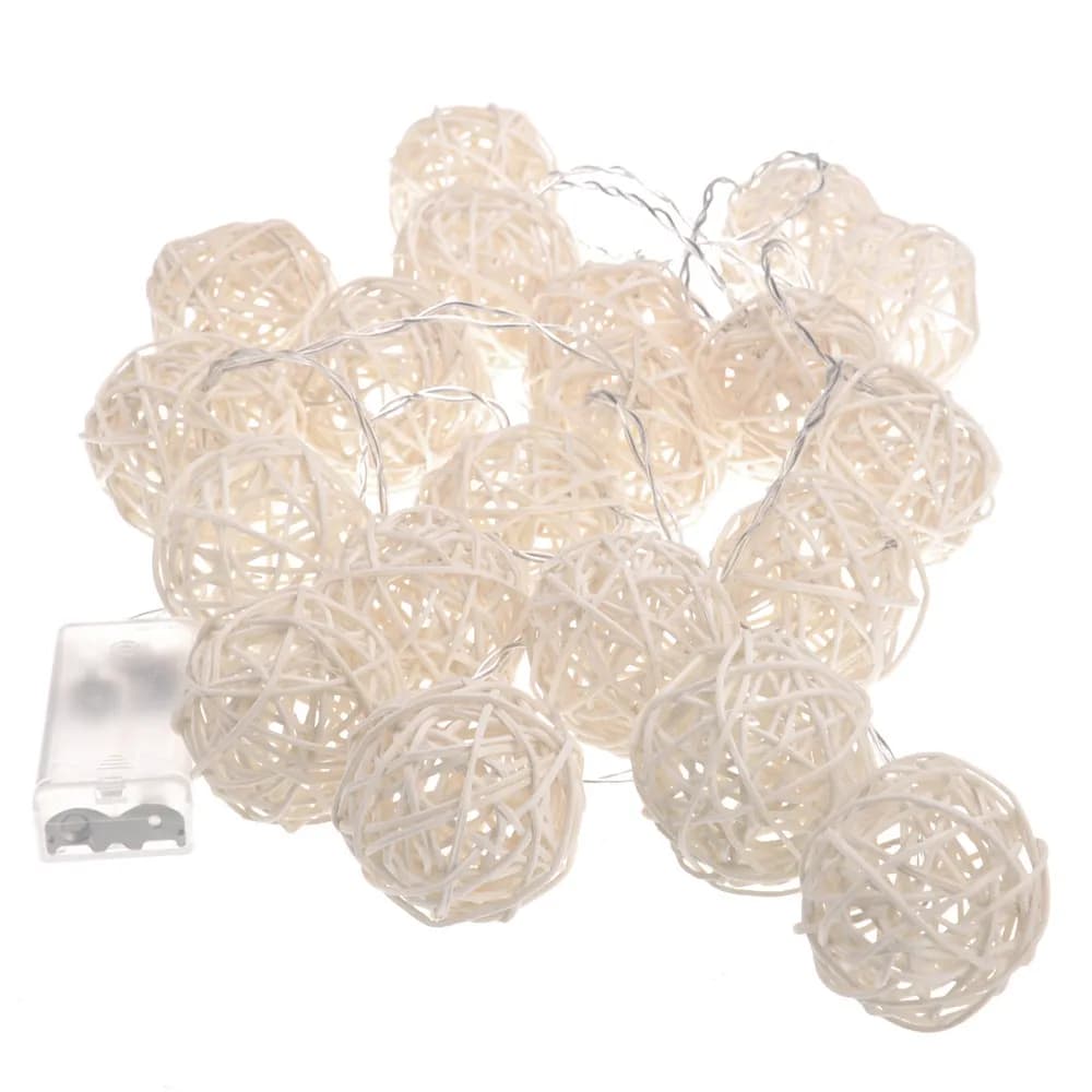 20 pezzi di luci a stringa a sfera in rattan da 2,5 m con 20 LED a luce gialla, alimentate a batteria, decorative per Natale, matrimoni, feste, giardini, bar e club