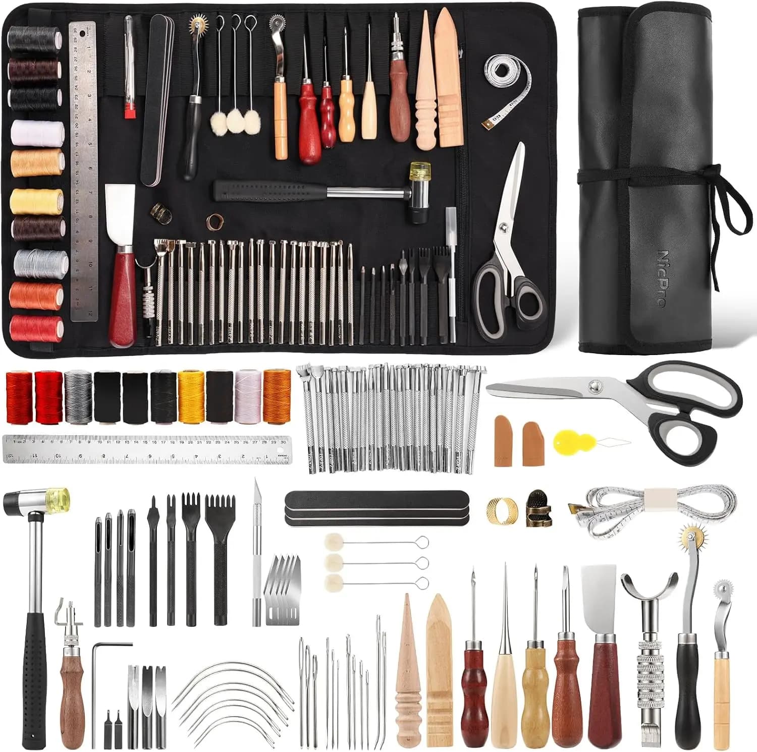 85-piece leather craft tools kit with moulding, sewing, cutting and punching case