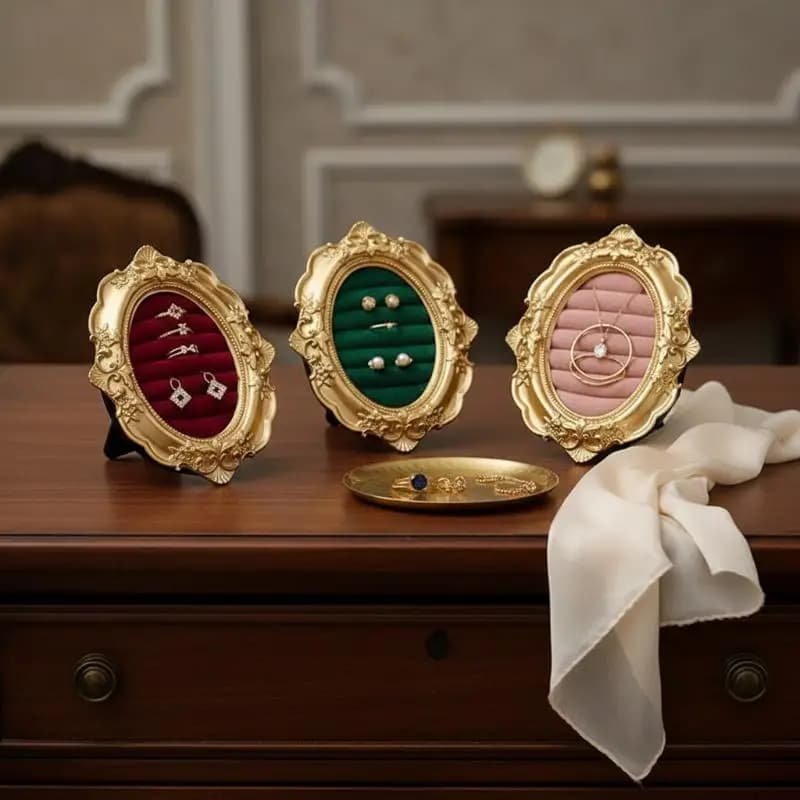 Jewelry Organizer Tray Vintage Ring Display Stand Exquisite Picture Frame Shape Earring Holder for Dressers and Display Tables