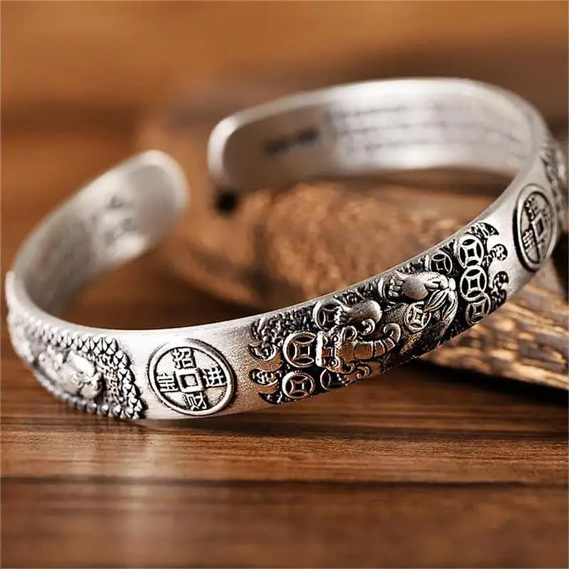 Bracciale Sutra a forma di cuore con moneta in rame Pixiu con trasferimento di ricchezza in argento tailandese per uomo donna moda nuovi gioielli regalo festa