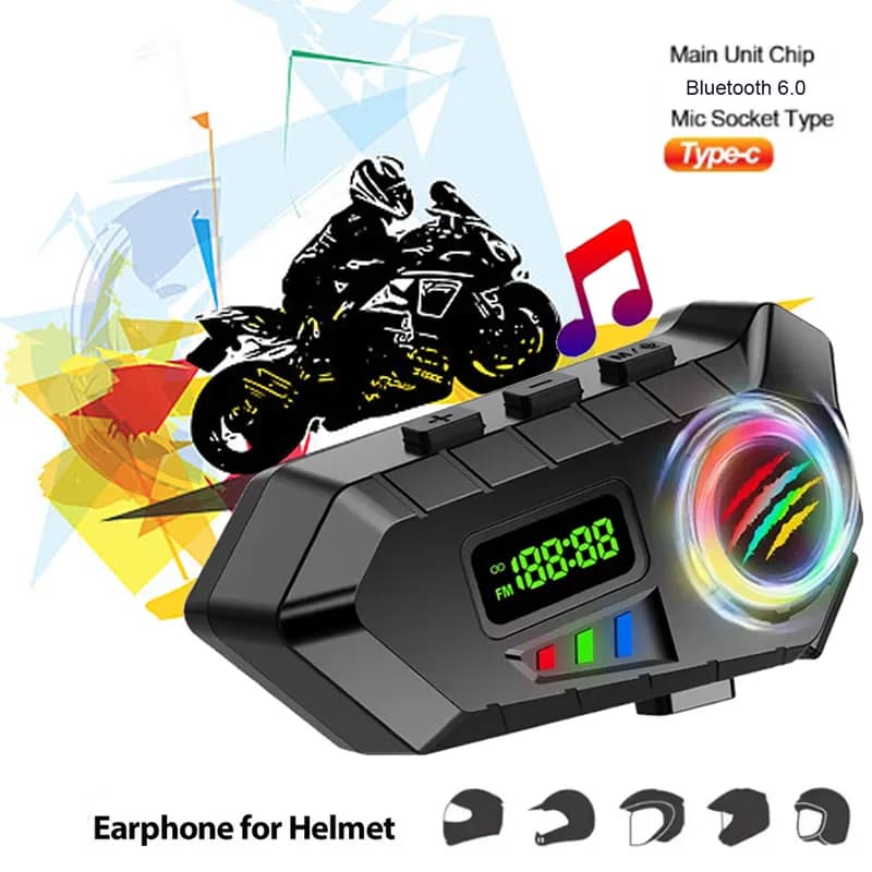 Auricolare Bluetooth 6.0 Wireless per Casco, Impermeabile, Lettore MP3, Kit Vivavoce per Moto