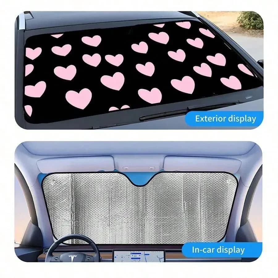 Parasole pieghevole per parabrezza auto con motivo a cuore, protezione UV per parcheggio estivo e viaggi in spiaggia