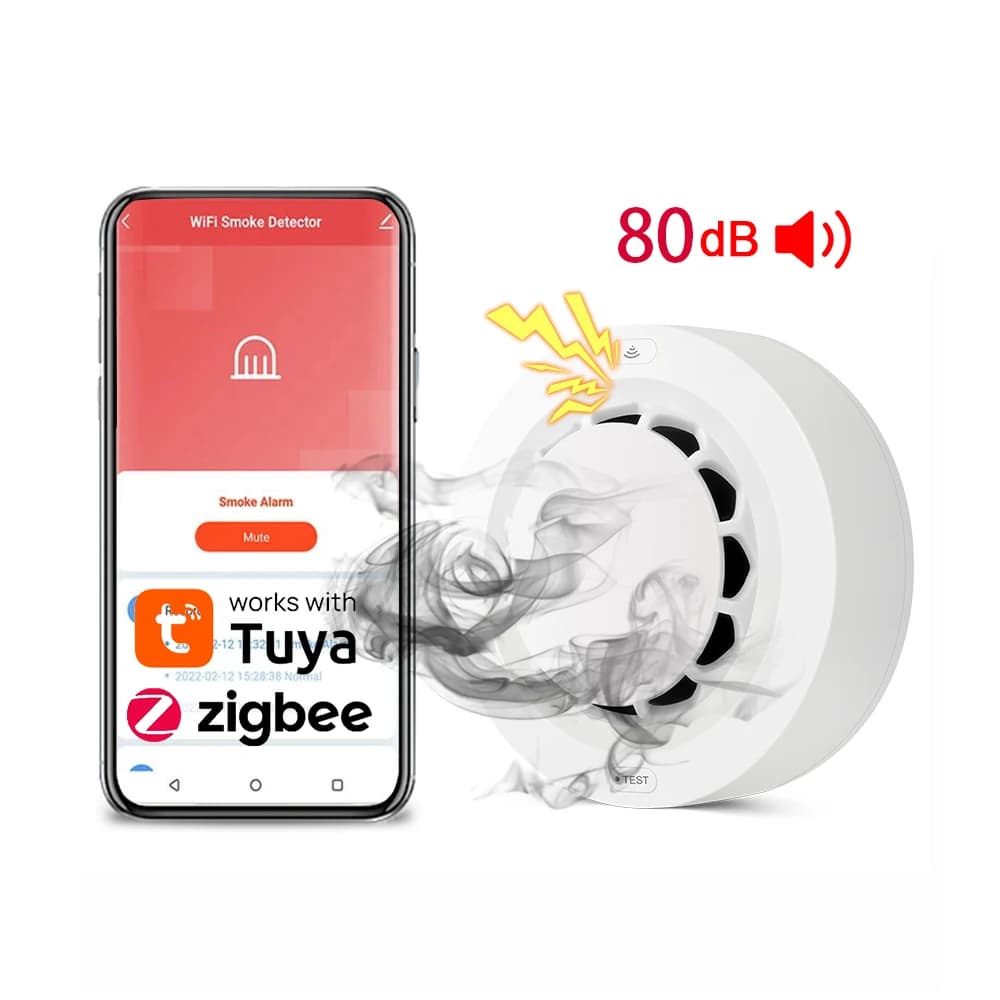 Sensore di fumo Zigbee Rilevatore di allarme antincendio Tuya Sensore di fumo di allarme di sicurezza domestica per la sicurezza domestica Dovrebbe funzionare con Tuya Zigbee Hub
