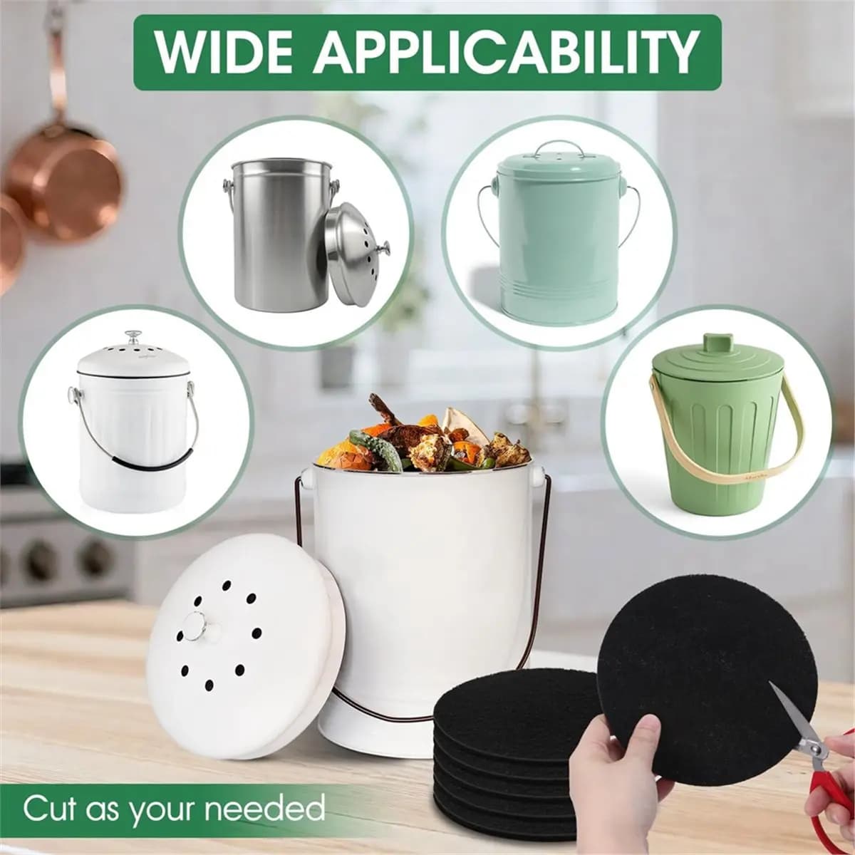 Filtri a Carbone per Compostiera da 6 Pezzi, Risparmio di Tempo, Filtri per Contenitore da Banco, 6,7 Pollici, Filtro per Compost