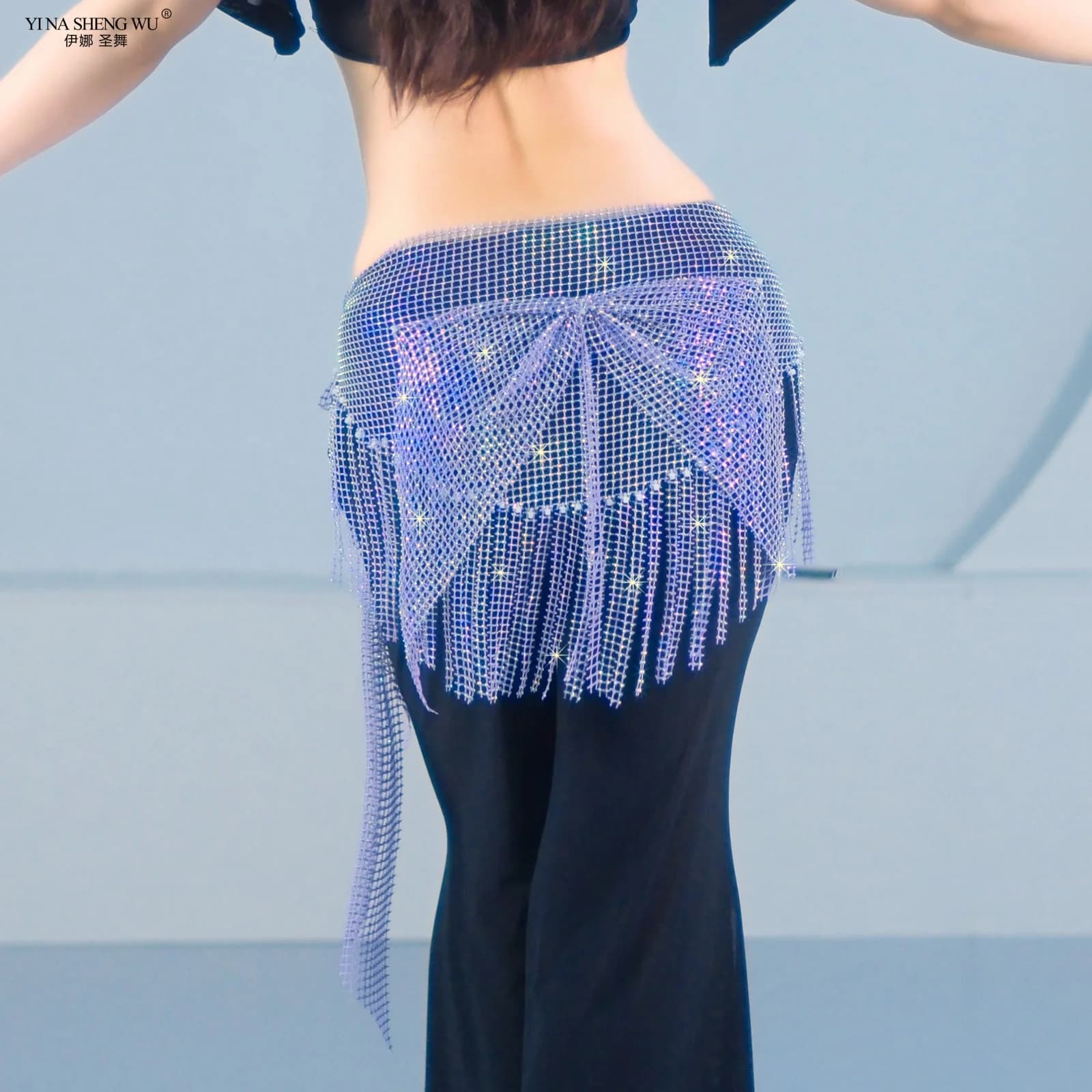 Cintura con Frange per Danza del Ventre, Sciarpa con Diamanti e Nappine a Farfalla per Donne, Accessori per Esibizioni e Pratica di Danza Orientale