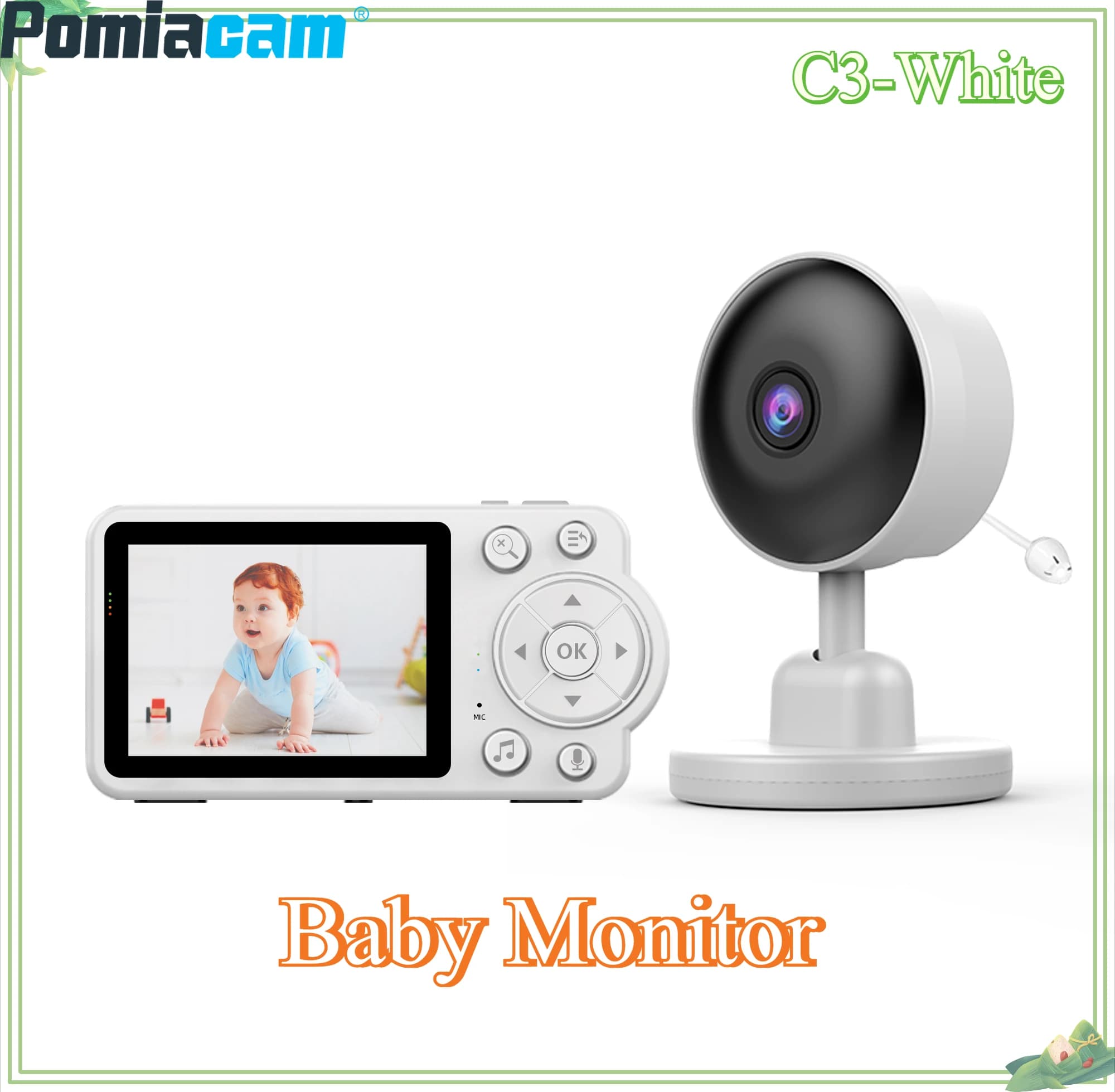 Video per baby monitor C3 da 2,8 pollici 720P con zoom digitale 4x Telecamera di sorveglianza per visione notturna a infrarossi Sicurezza citofono bidirezionale