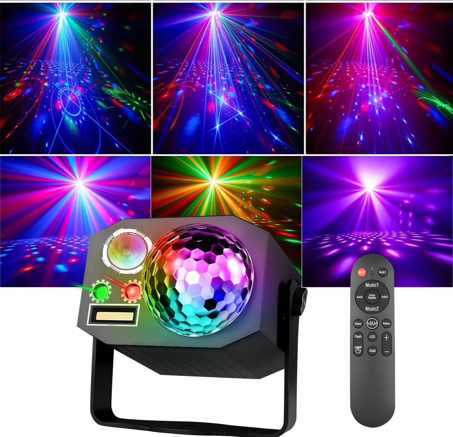 Luci per Feste, Luce Stroboscopica DJ per Discoteca, Proiettore Effetto Rave per Palcoscenico, Luce da Club Attivata dal Suono con Telecomando per Feste
