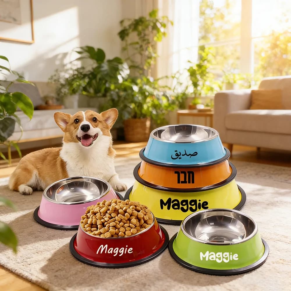 Ciotola Personalizzata in Acciaio Inox per Animali Domestici, Antiscivolo e Antimosche, Contenitore per Cibo e Acqua per Cani e Gatti
