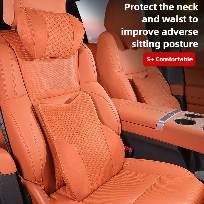 Memory Foam Poggiatesta per auto Cuscino per la vita Cuscino per supporto lombare per auto in pelle scamosciata Accessori per sedili Cuscini per il collo dell'auto e cuscino per lo schienale