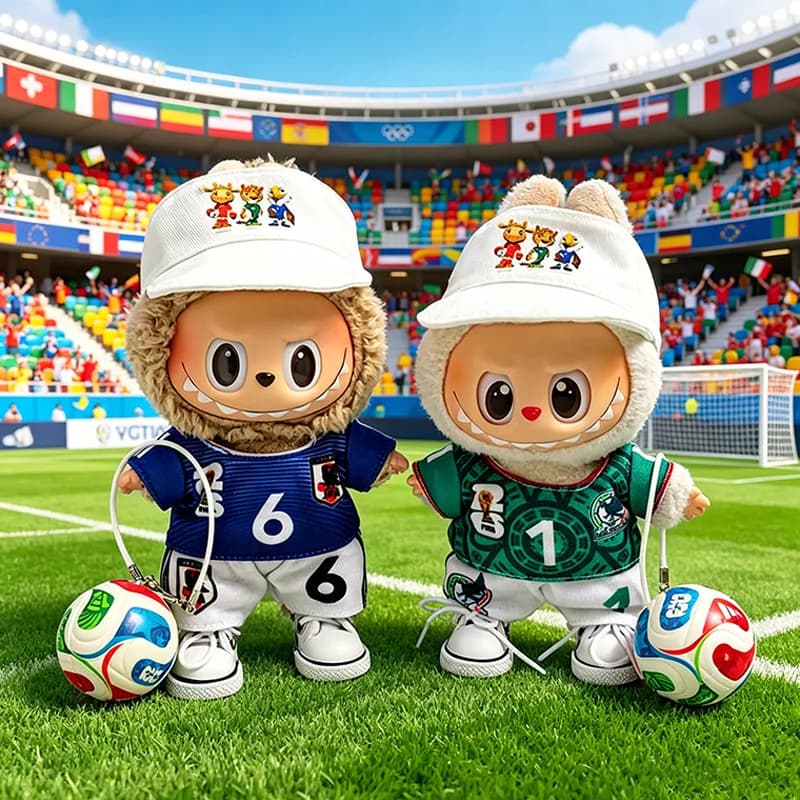 Set Uniforme da Calcio Labubu: Maglia della Squadra di Calcio Messico Giappone, Accessori Abbigliamento per Mini Bambole di Peluche