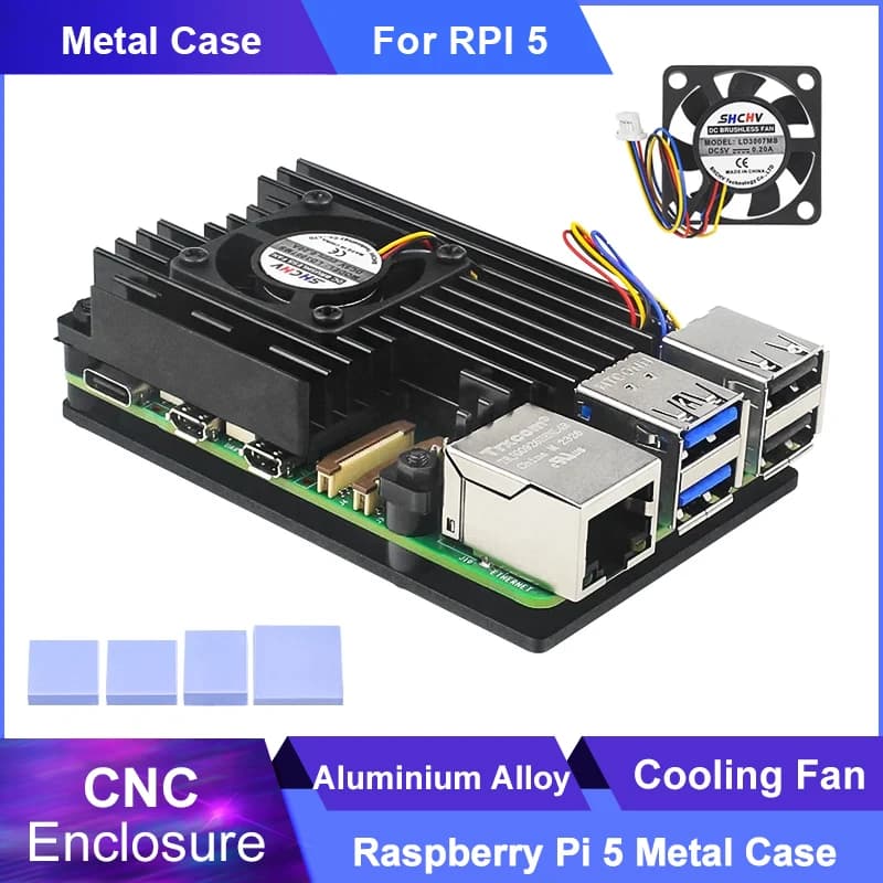Cooling fan housing with metal housing in aluminum alloy Raspberry Pi 5 passive and active cooling shell for Raspberry Pi 5
