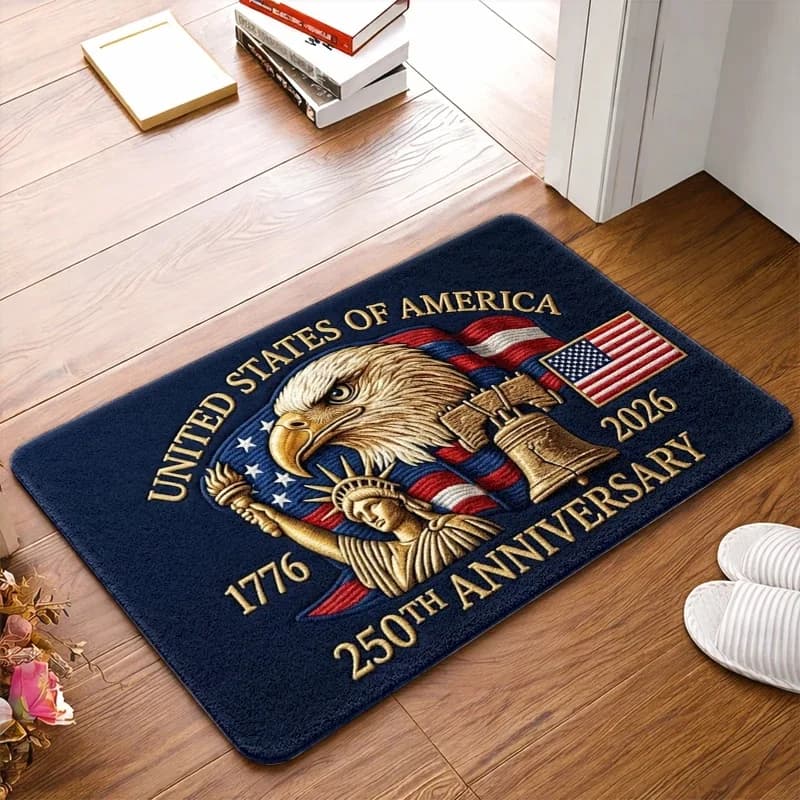 Set di tappetini per la porta per il 250° anniversario dell'indipendenza degli Stati Uniti, tappeto patriottico in flanella, antiscivolo, con retro in gomma, lavabile, tappetino di benvenuto
