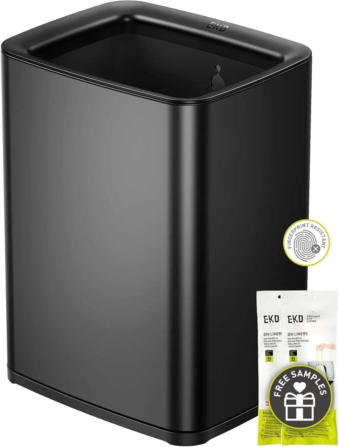Cestino per Rifiuti in Acciaio Inossidabile Nero Opaco da 2,6 Galloni con Cesto Rimovibile - Moderno Contenitore per Bagno e Ufficio