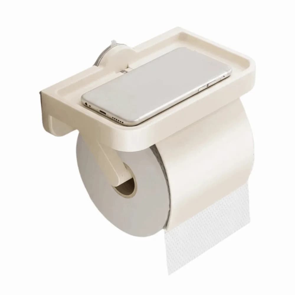 Wall-Mounted Suction Cup Toilet Paper Holder No-Drill Rustproof Paper Roll Storage Shelf Phone Storage Tray Space Saving
