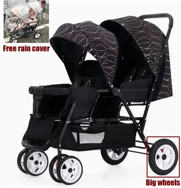 Passeggini gemelli per bambini Passeggini a due posti Carrozza pieghevole Passeggino doppio Seggiolini anteriori e posteriori