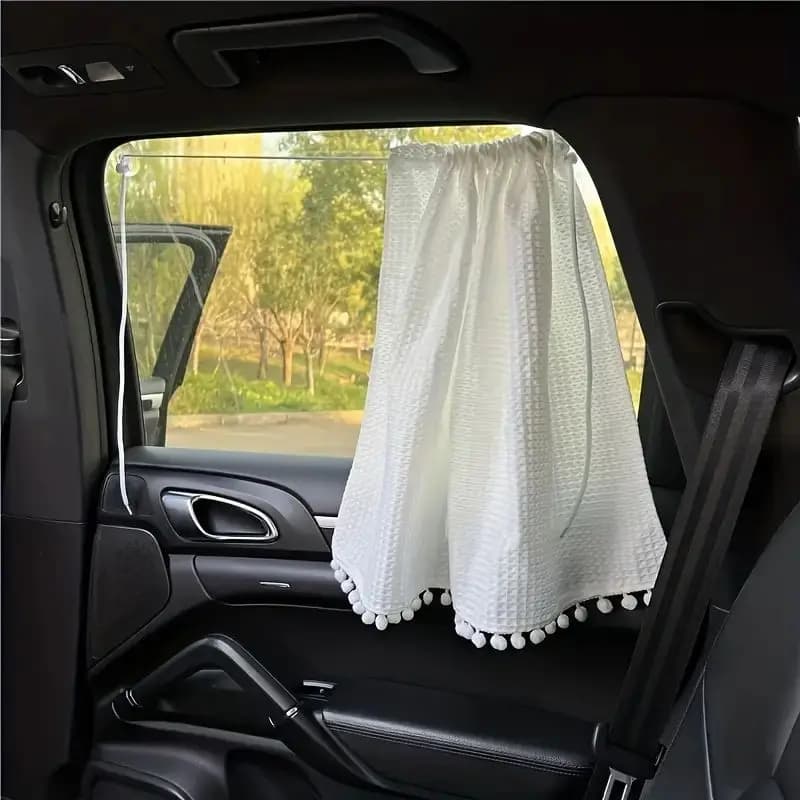 Fresh Solid Car Sunshade Polyester Semi Blackout Suction Cup Sedan Side Window Heat Insulation Minimalist Curtain