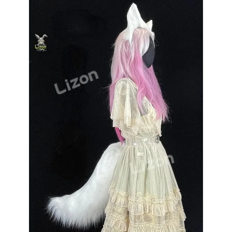 DY20Anime Coda di volpe Cosplay Coda elettrica Telecomando senza fili Coda di volpe bianca Animali neri Code Orecchie Fatte a mano Pelose Grande Ta