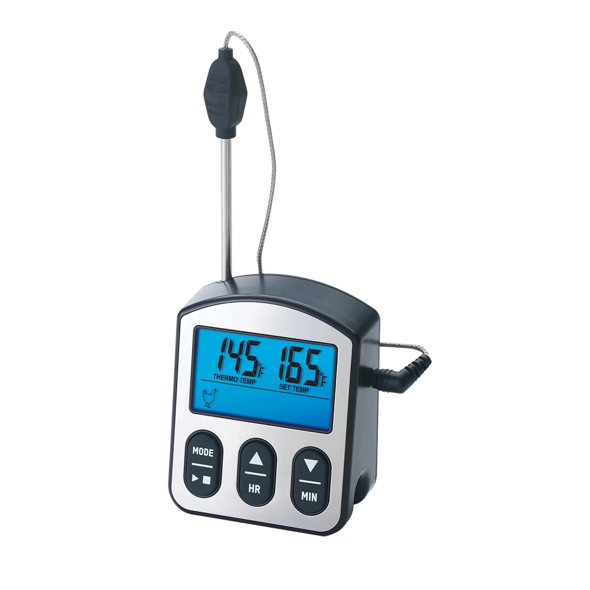 0.3-pound digital meat thermometer with wired stainless steel probe with backlit grey screen