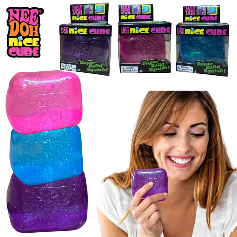 Schylling Nee Doh Glitter Cube Sensory Fidget Toy Stress Relief Desktop Decor Relax Blind Box Gift
