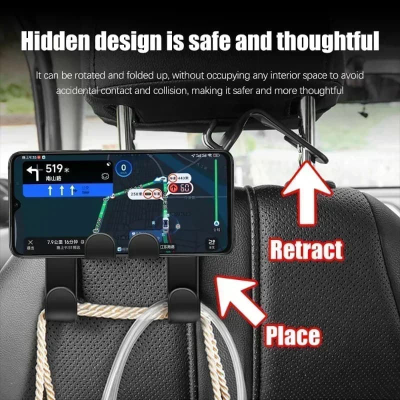 Gancio Multifunzionale per Sedile Auto, Porta Telefono, Portaoggetti, Organizzatore per Poggiatesta, Accessori Interni Auto