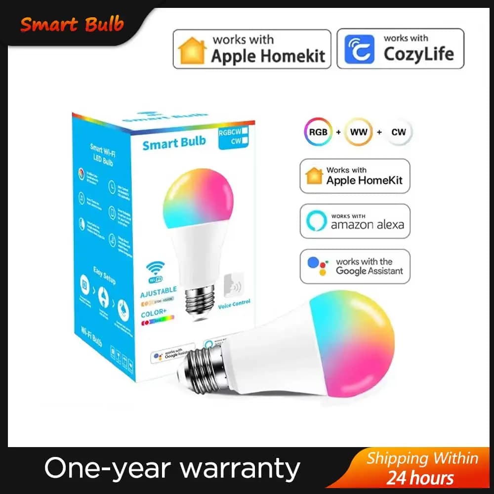 Lampadina Smart WiFi 9W E27 LED RGB 2026, Compatibile con Homekit, Controllo Siri, Dimmerabile, Funzione Timer, 110V 220V, Compatibile con Alexa e Google