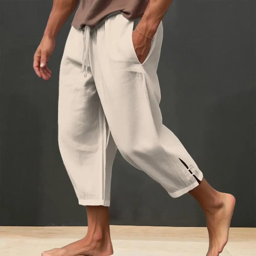2024 Pantaloni di lino da uomo Pantaloni larghi con fasciatura tascabile larga Pantaloni oversize Harem larghi Pantaloni casual da uomo