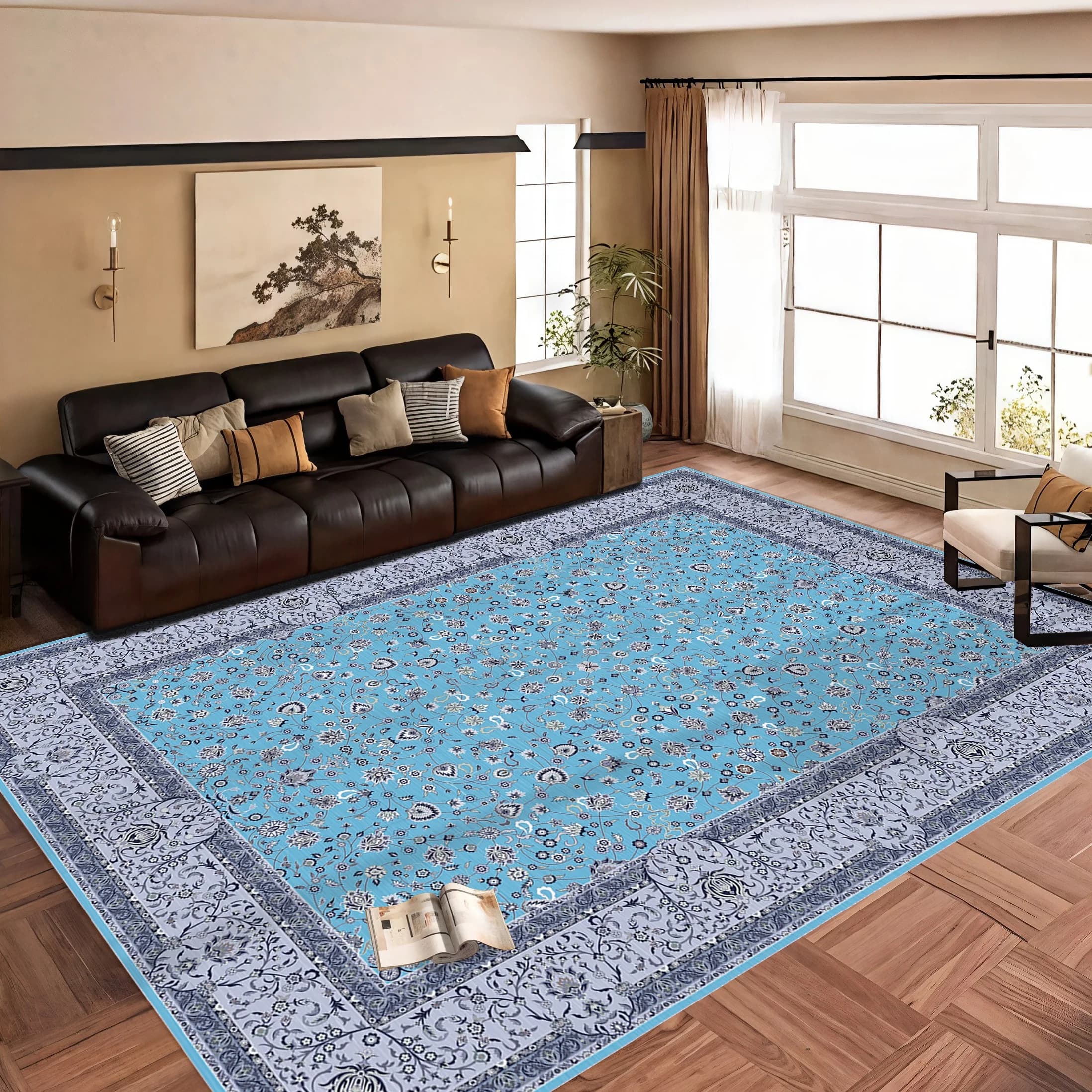 for Living Room Bedroom Home Office Ultra-Soft Floral Print Carpet Stain Resistant Non-Slip Backing Rugs