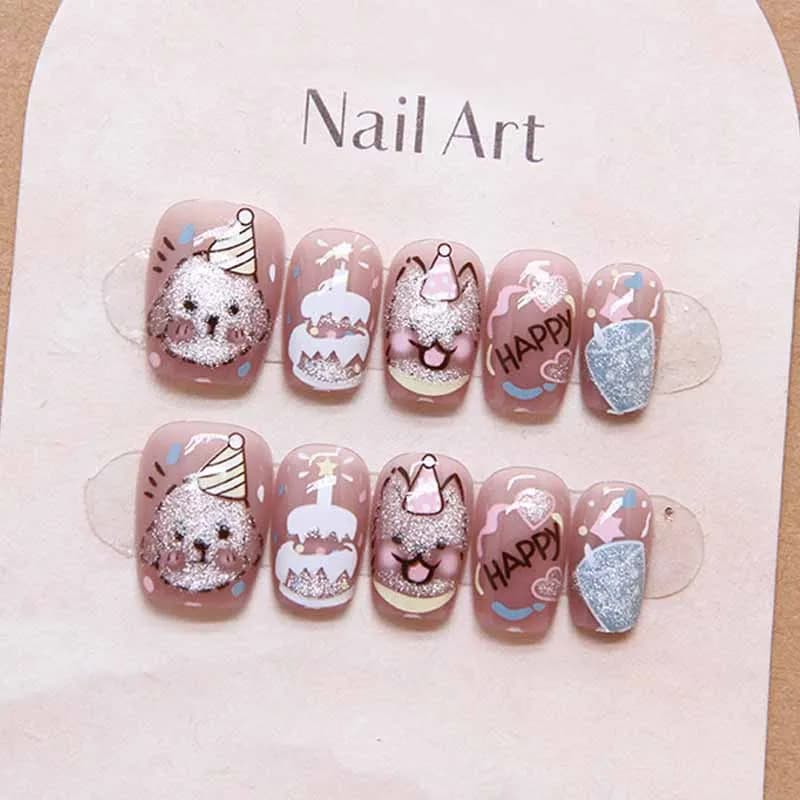 10 pcs ladies cute cat miaow print on nails detachable cute nails detachable kitten nail art patch short nail art