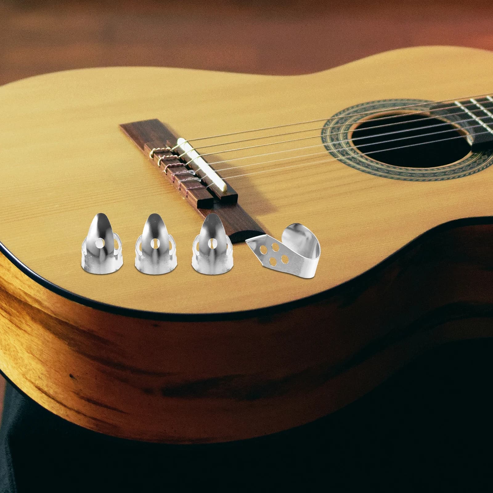2 set plettri per chitarra plettri per pollice durevoli in metallo basso ukulele banjo accessori protettivi regolabili per il gioco