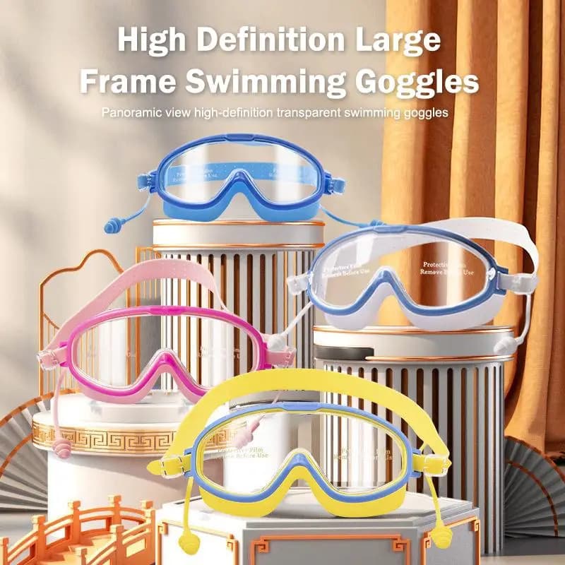 Occhialini da nuoto per bambini con montatura grande, comodi, antiappannamento, impermeabili, per nuoto indoor e outdoor