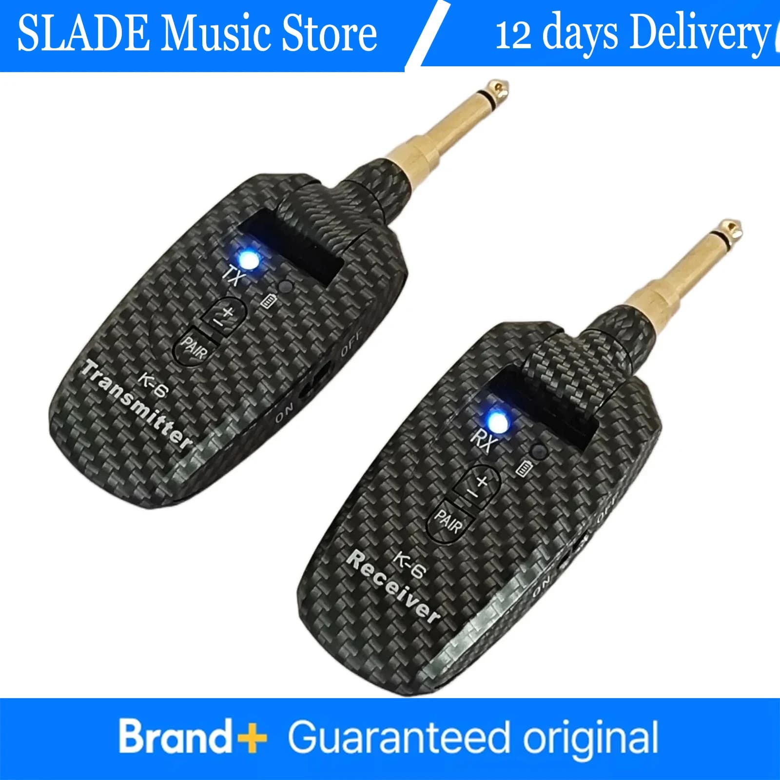 Sistema Wireless K6 per Chitarra, Trasmettitore e Ricevitore Audio Senza Fili per Chitarra Elettrica/Basso/Violino/Ukulele/Sassofono, Accessori per Chitarra