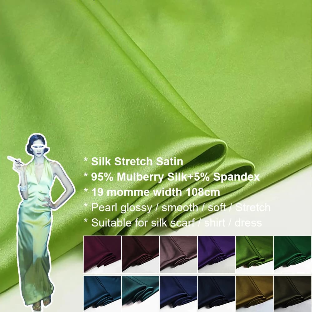 CISULI Elastic satin in natural silk 19 momme, width 140 cm, silk fabric, shirt, evening dress, sewing material, beige red