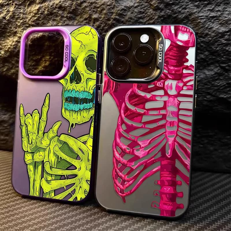 Luxury Pink Green Skull Phone Case for iPhone 17 16 15 14 13 12 11 Pro Max Plus 17 Air 16E XR XS Max Shockproof Bumper Cover