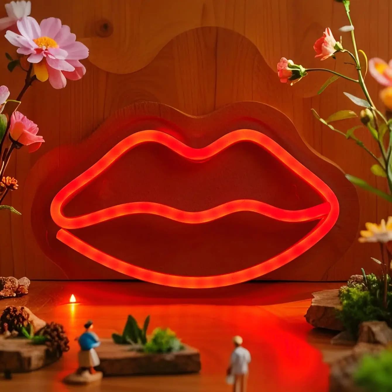 Chi-buy LED Labbra rosse al neon Insegne al neon alimentate tramite USB Decorazione Lampada Insegne Regalo di compleanno Arte della parete per camera da letto Bar Negozio