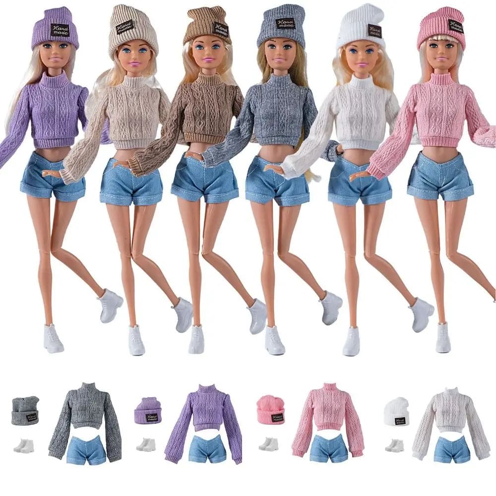 Cappotto di lana per bambola di moda con scarpe Cappello Mini bambola maglioni lavorati a maglia Pantaloni Accessori fai da te Abiti invernali per bambole 1/6 BJD 28 ~ 30 cm