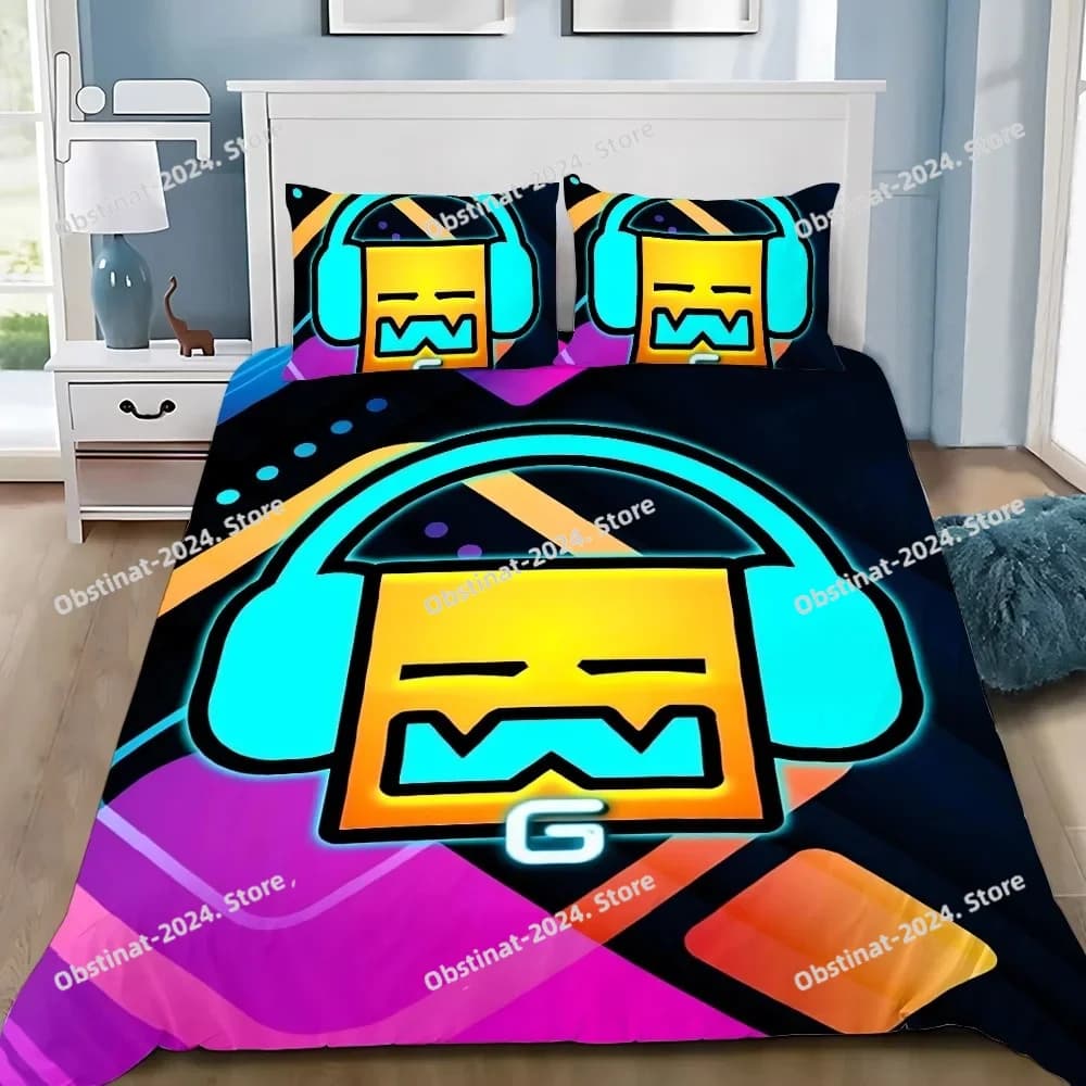 Videogioco Boy G-Geometry Dash Set biancheria da letto Set letto stampato Copripiumino Lenzuolo Federa Copripiumino morbido Full Queen King Size