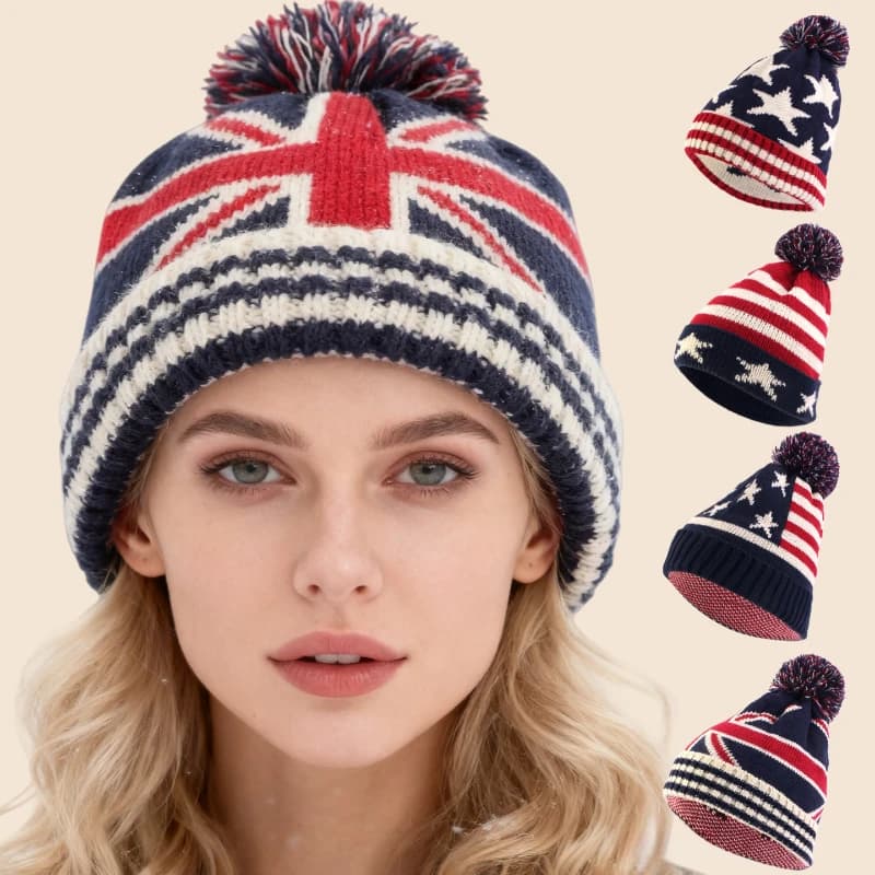 1pc Winter Knit Warm Beanie Hat for Men Women British American Flag Printed,suitable for Outdoor Ski Sport Hiking Windproof Cap