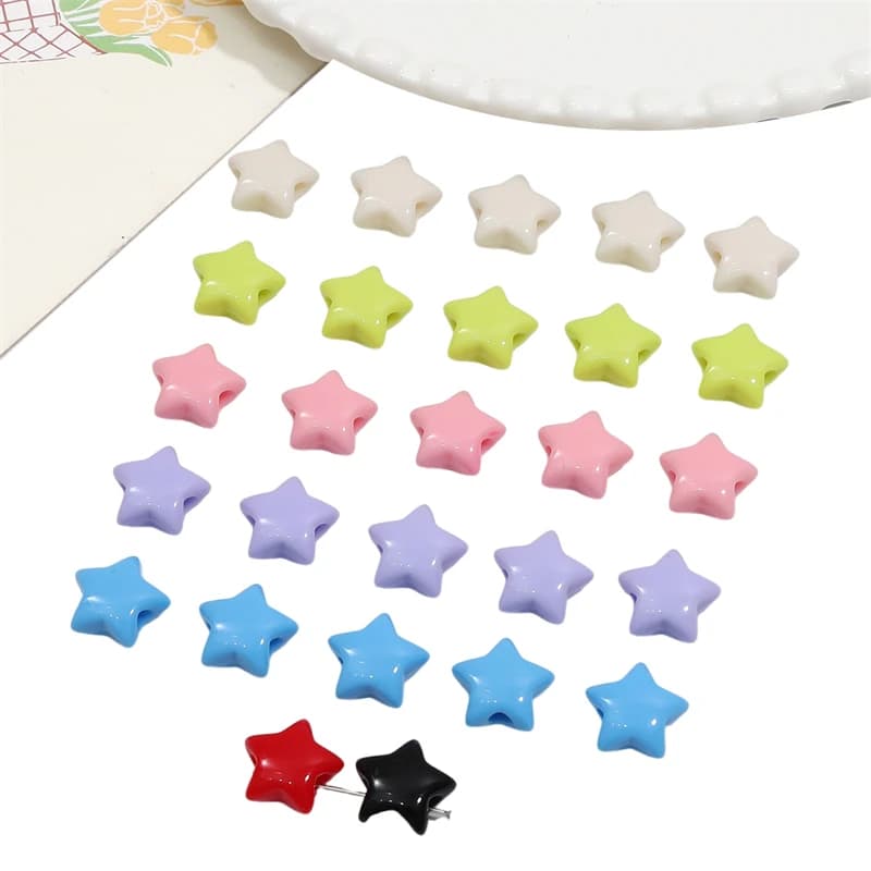 30Pcs 15mm Acrylic Star Shape Beads Spacer Loose Beads for DIY Bracelet Necklace Jewelry Making Supplies Accessories