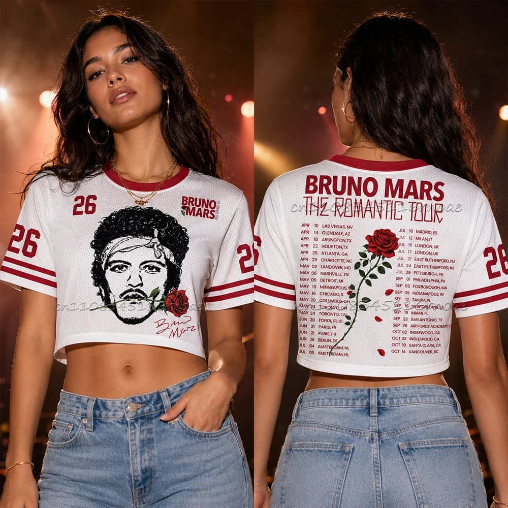 Bruno Mars' Romantic Tour 2026 Women's Universal Short sleeved T-shirt Hip Hop Street Casual Fan Surrounding Children's Style
