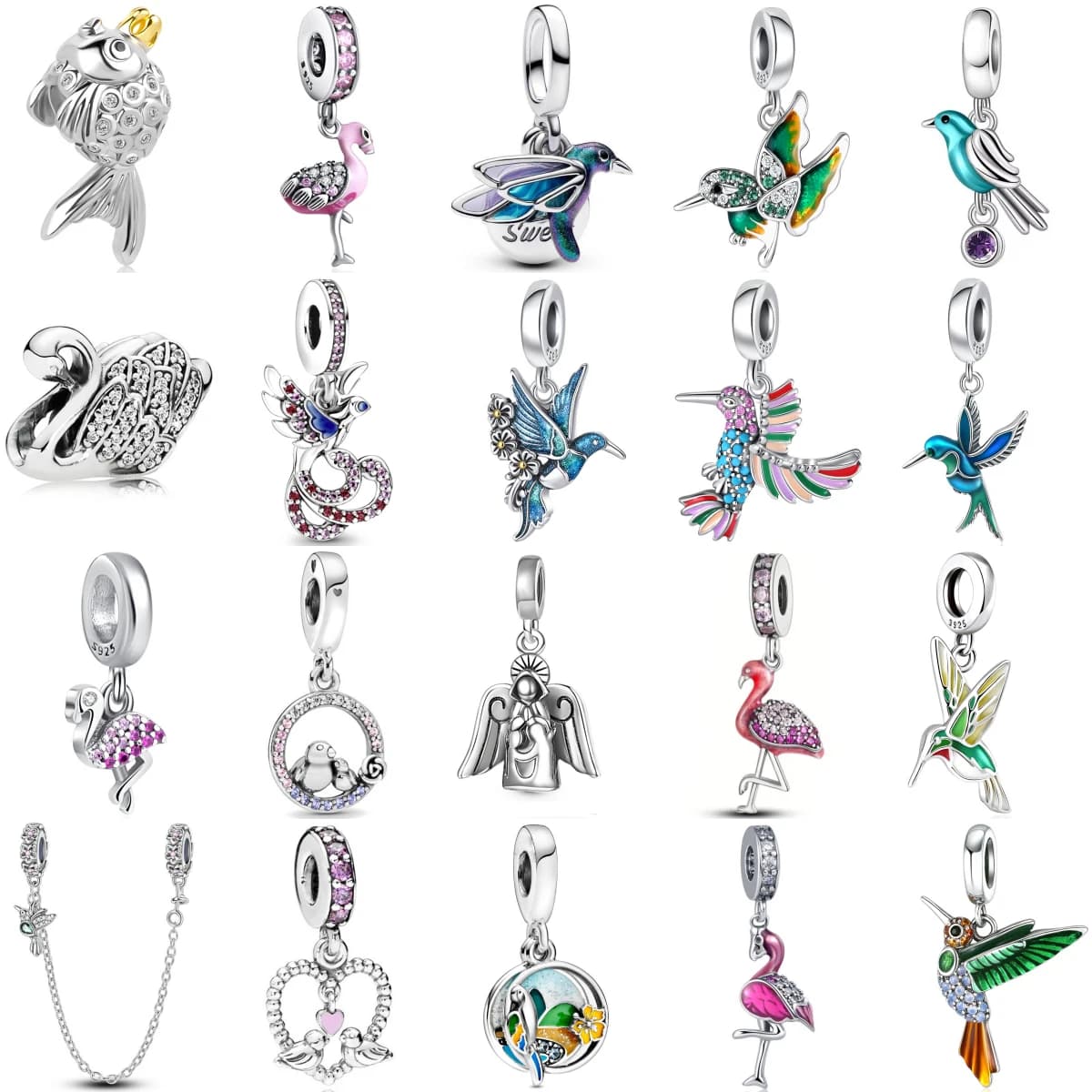Nuova collezione Foresta in argento puro 925 Picchio Pappagallo Perline con ciondoli Braccialetti adatti Moda fai da te originale per le donne Regali per feste