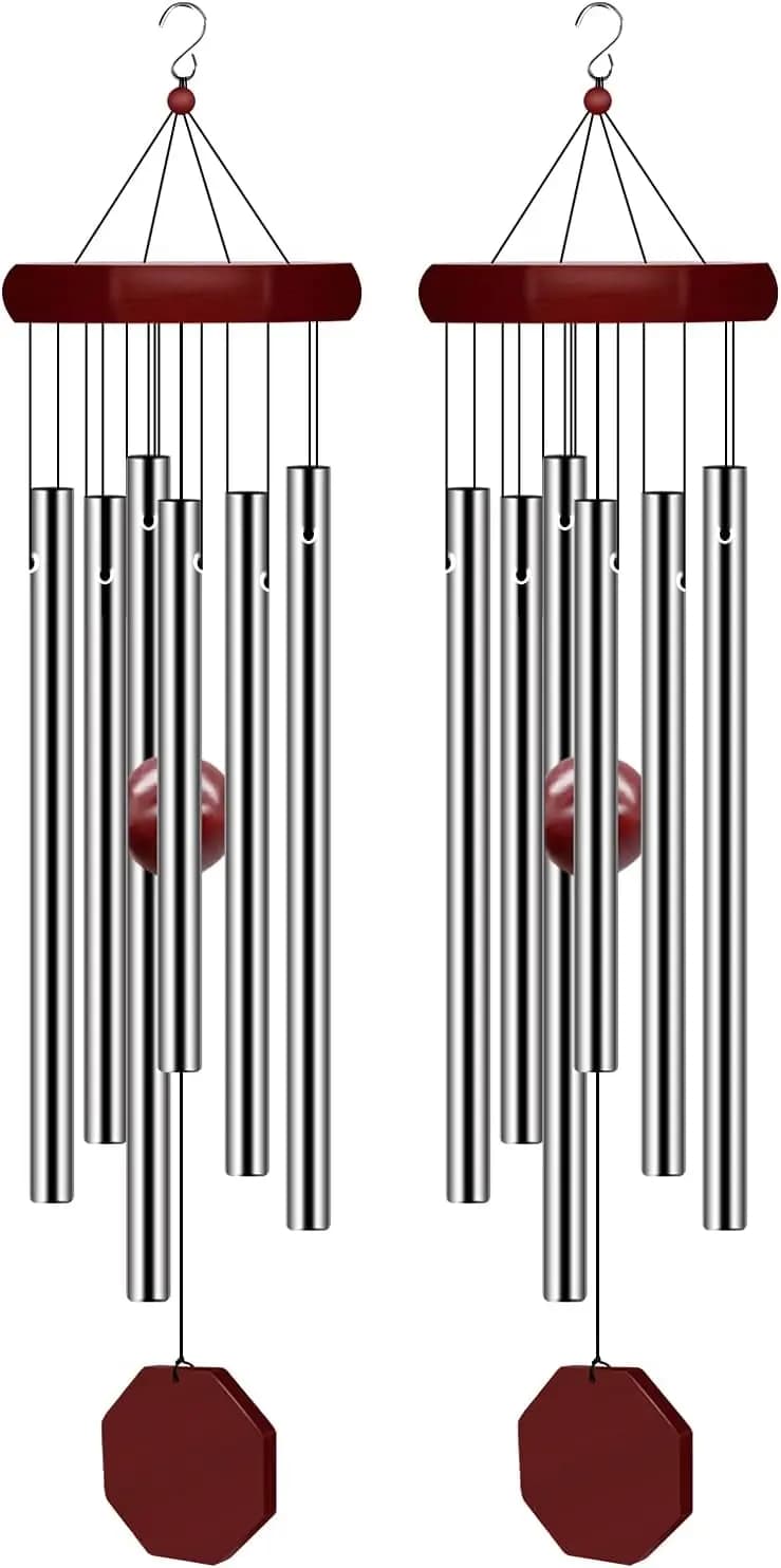 2 Pack Memorial Wind Chimes Outdoor Large Deep Tone, Elegant Sympathy Wind-Chime Personalized with 6 Tuned Tubes for Garden Pati