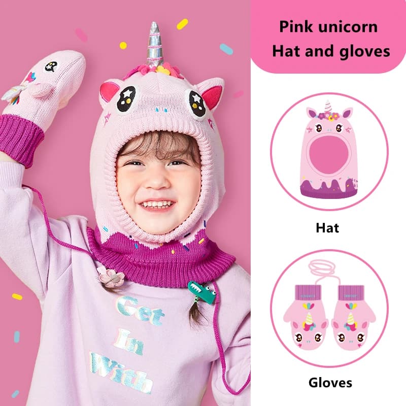 Children's Hat Scarf Gloves Set 3D Dinosaur Unicorn Modeling Newborn Boy Winter Windproof Hat for Kids Hot knitted cap