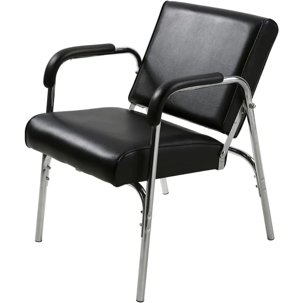 Kate Auto reclining shampoo armchair with extra thick cushion, resistant chrome armrests, black vinyl, solid and ergonomic