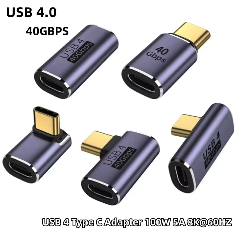 USB4.0 40Gbps OTG type C 90 degree Adapter 100W 5A USB C to Type C Fast Charging Converter USB C Data Adapter For Macbook 8K60HZ