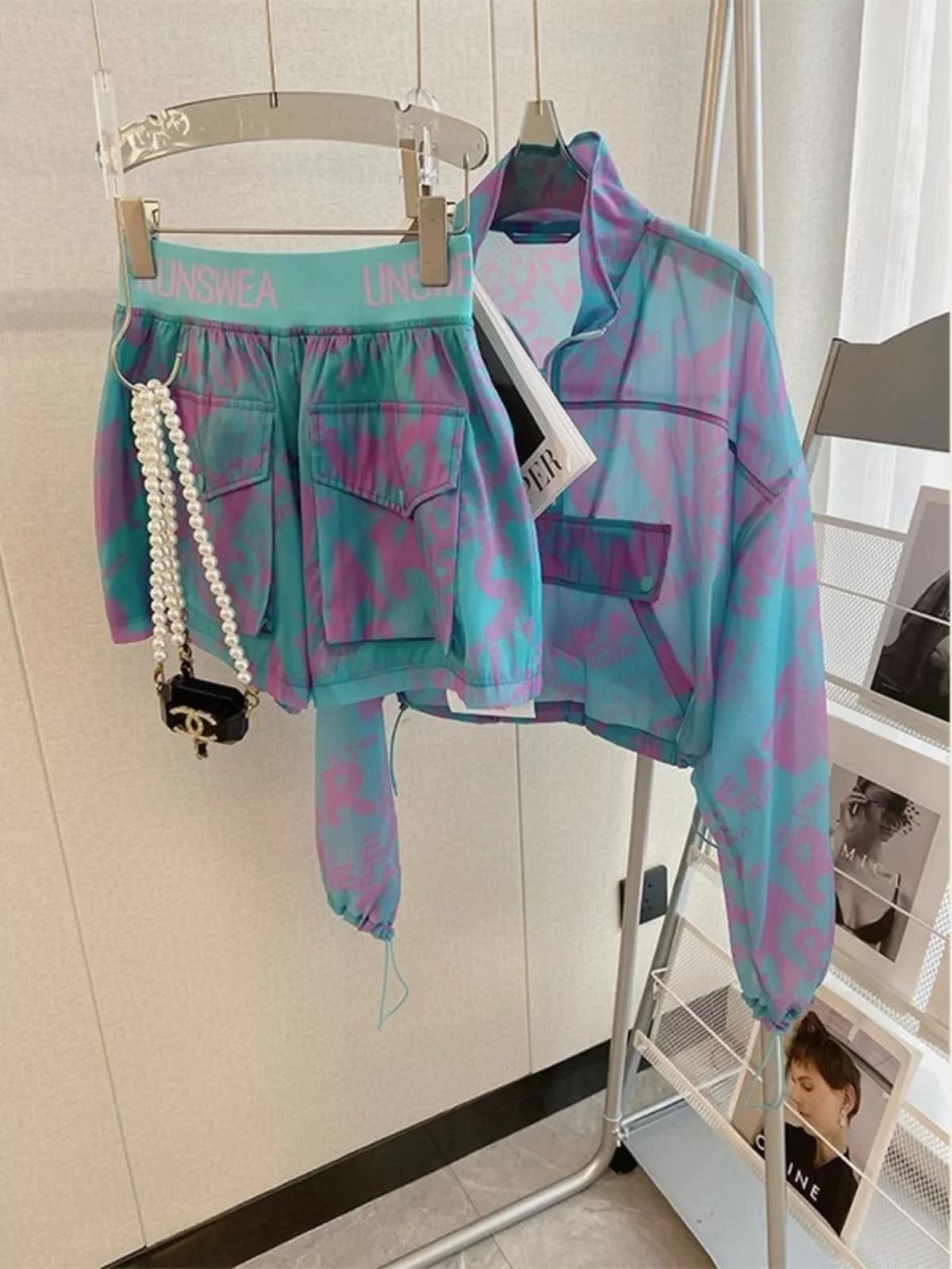Summer Faion Dopane Color Blo Slimming Two-Piece Set Women's Casual Sun Protection Cotton Sportswear Ensemble