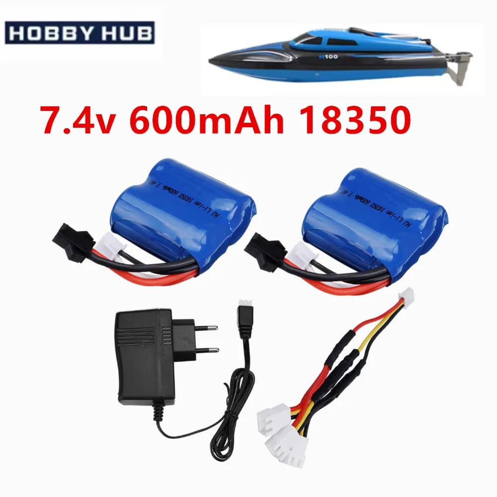 18350 7.4V 600mah Li-ion Battery and USB Chager for H100 H102 S1 S2 S3 S4 S5 High Speed RC Racing Boat Battery SM2P PLUG Battery