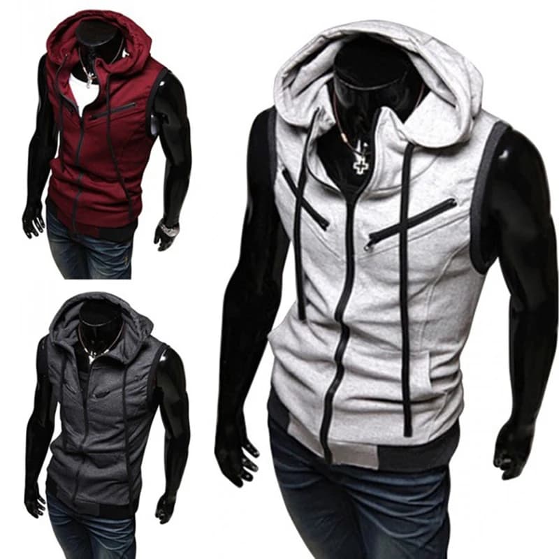 2023 nuova moda cerniera cardigan maglione uomo senza maniche gilet con cappuccio giacca taglie forti S-4XL streetwear gilet con cappuccio